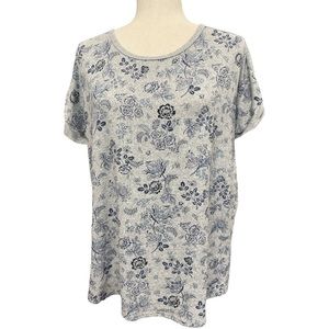Lucky Brand Gray and Blue Print Soft knit Tee Shirt L